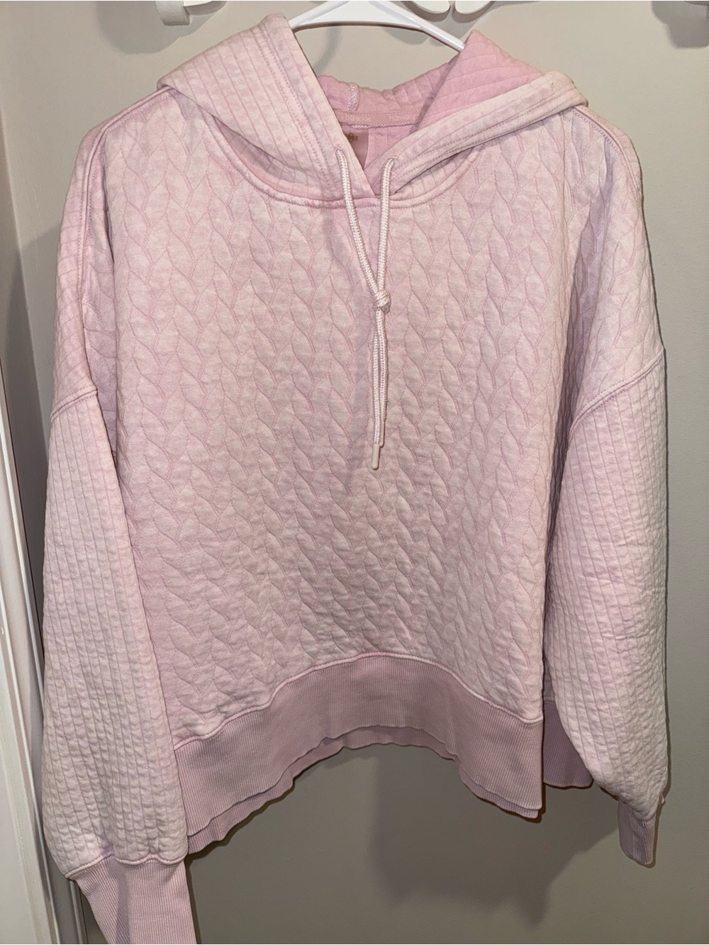 Light Pink Oversized Quilted Hoodie Sweatshirt